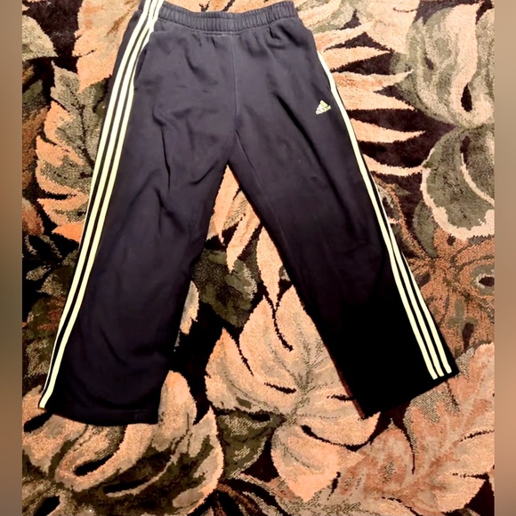 Teen boy adidas casual sweat pants black with lime green stripes size 10/12 - Picture 1 of 4